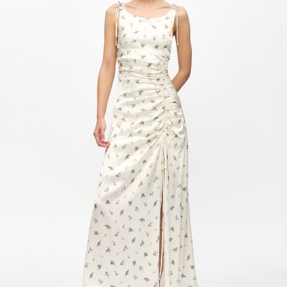 Ganni White Satin Gathered Dress - Size 38/US 6, $495 usd